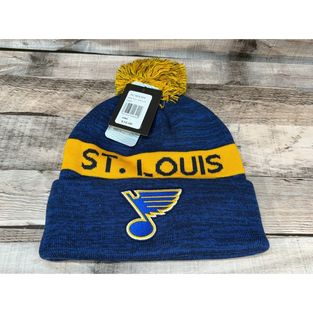 St Louis Blues NHL Blue & Gold Fanatics Knit Beanie Hat with Pom Top OSFA - EUC